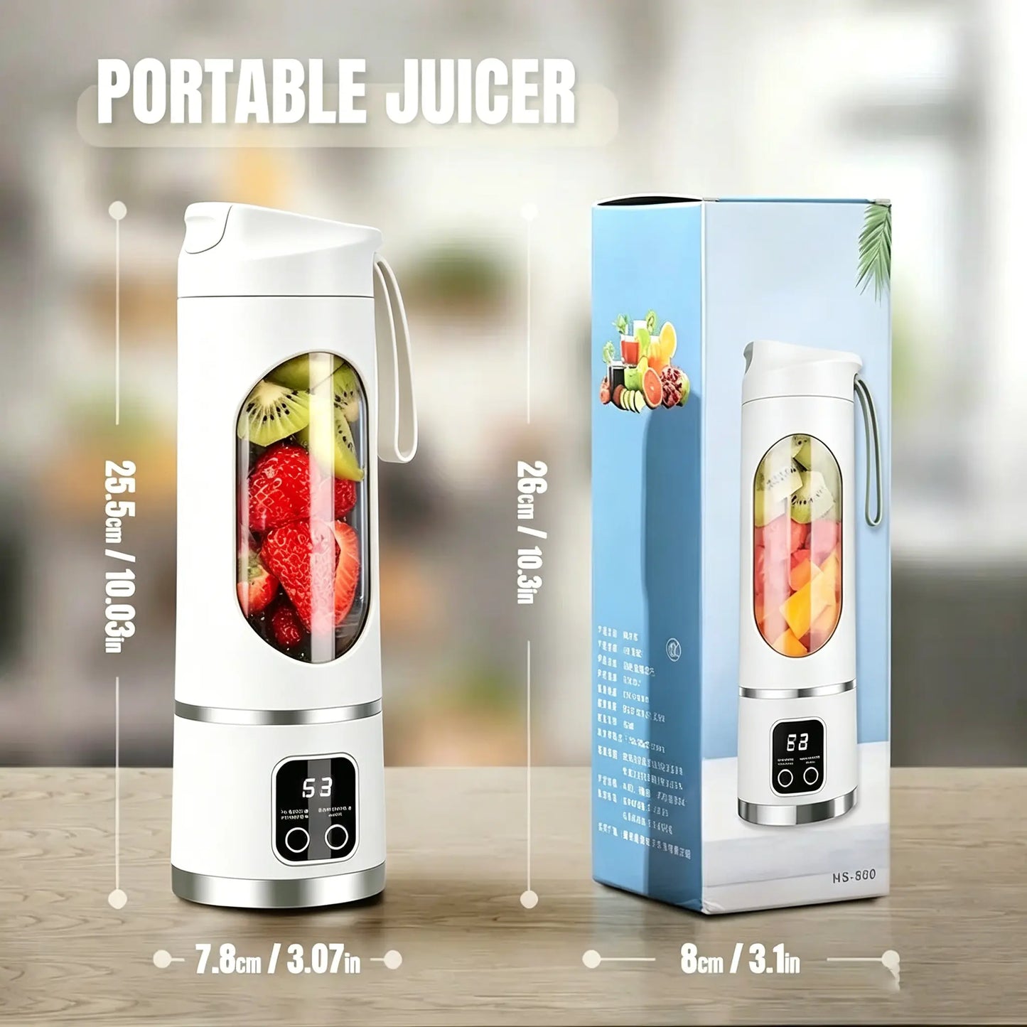 Unleash Your Blending Potential: Portable 15.22 Oz USB Rechargeable Blender with LED Display – Perfect for Smoothies & Juices, Your Home Kitchen Essential!