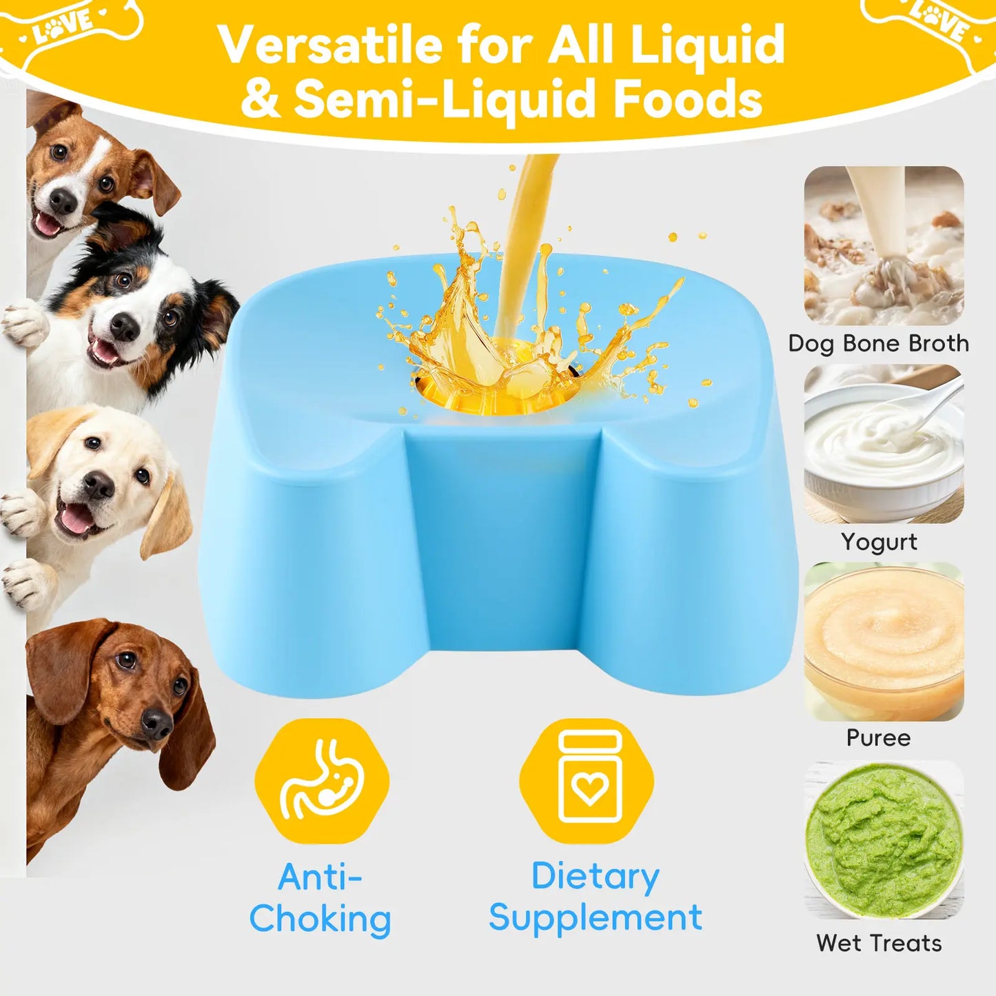 Silicone Non-Skid Slow Feeder Bowl for Dogs - Interactive Lick Design, 3/4 Cup Capacity for Wet Food, Ideal for Bone Broth & Yogurt, Anxiety Relief for Small to Large Dogs (Blue) - Mid Year Sale