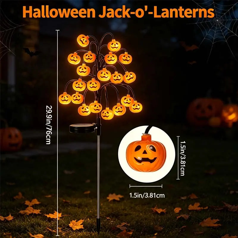Solar Pumpkin Stake Lights, 20-Head Halloween Garden Lights, Waterproof Solar Operated Lights 8 Modes Auto On/Off, Outdoor Yard Lawn Pathway Halloween Decor, 2/4 Pack Landscape Holiday Lights