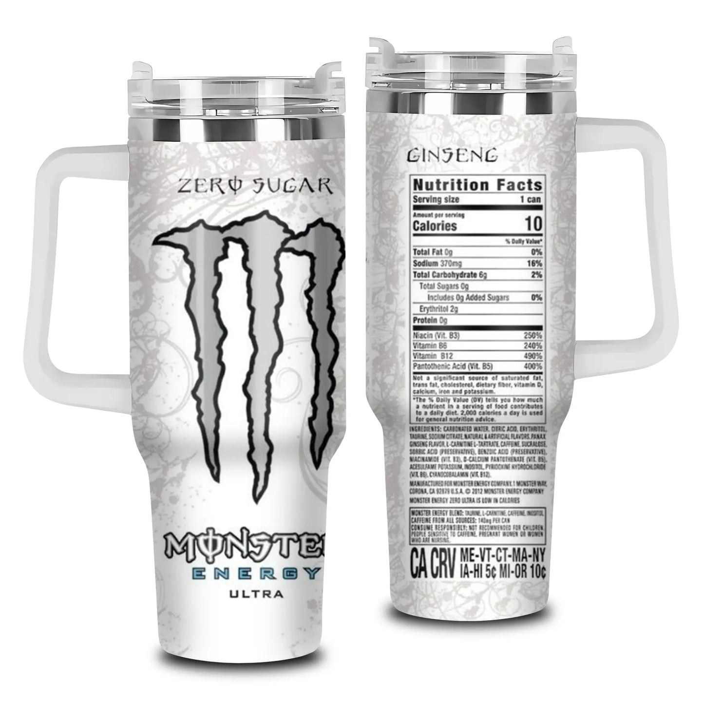 40Oz Tumbler with Handle & Straw, Mons.Energy Drink Editions Travel Mug, Vacuum Insulated Stainless Steel Cup, Gift for Gift for Energy Drink Fans