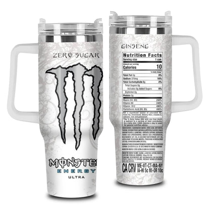 40Oz Tumbler with Handle & Straw, Mons.Energy Drink Editions Travel Mug, Vacuum Insulated Stainless Steel Cup, Gift for Gift for Energy Drink Fans