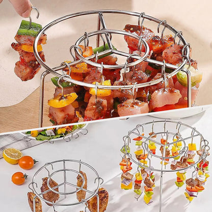 Air Fryer Skewer Rack Set - Round Stainless Steel Grill with Flat Edges (2 Count)