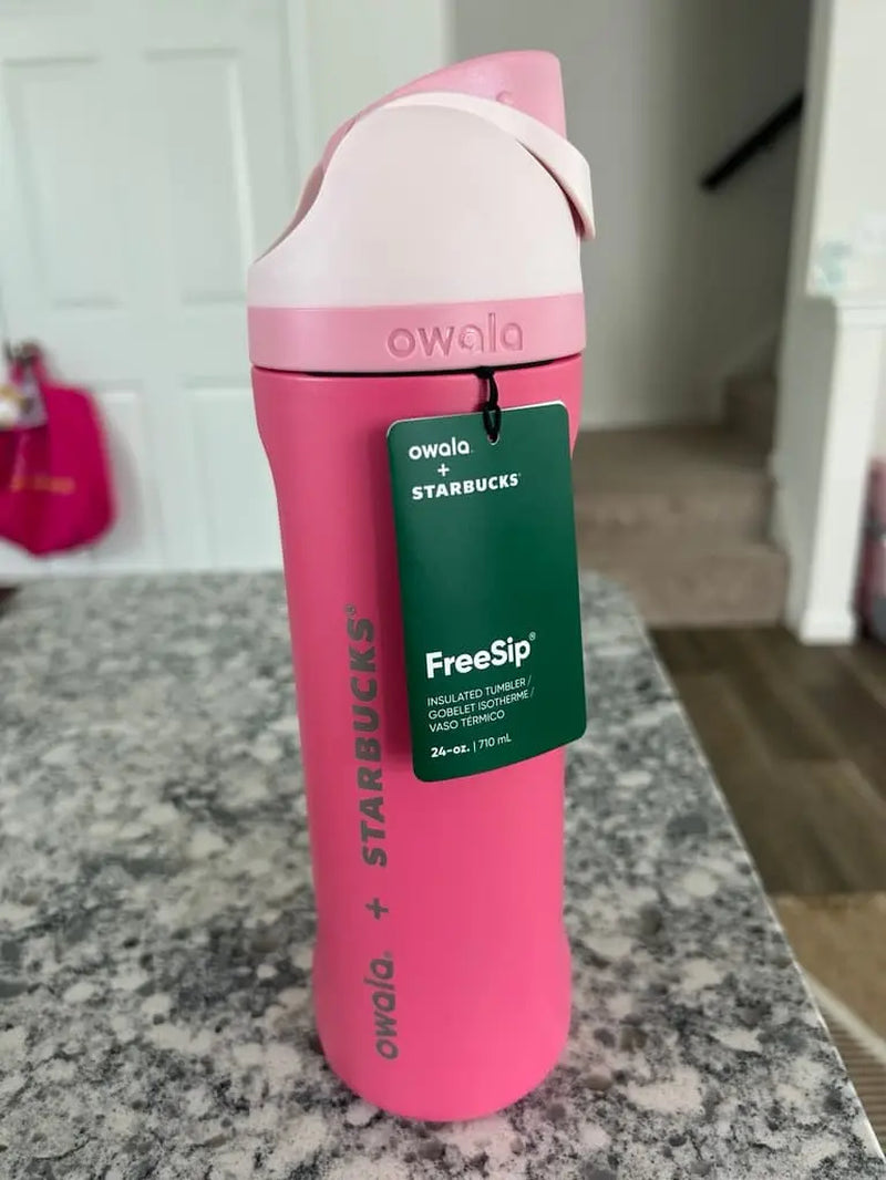 Owala X Starbucks New Pink Collection 24Oz Freesip Water Bottle – Insulated Stainless Steel Bottle with Straw and Carry Loop
