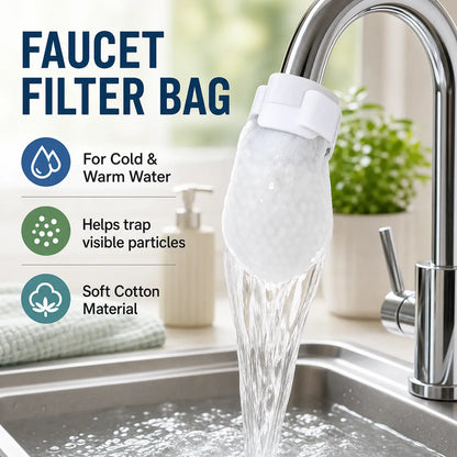 50 Disposable Cotton Faucet Filter Bags for Faucets Under 1 Inch with 5 Fastening Straps - Splash-Reducing Sediment Filter Socks with Elastic Cuff for Kitchen and Bathroom Use